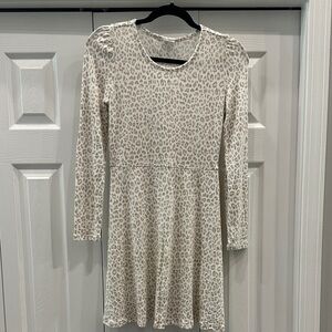 GAP Cream and Tan Animal Print Long Sleeve Dress